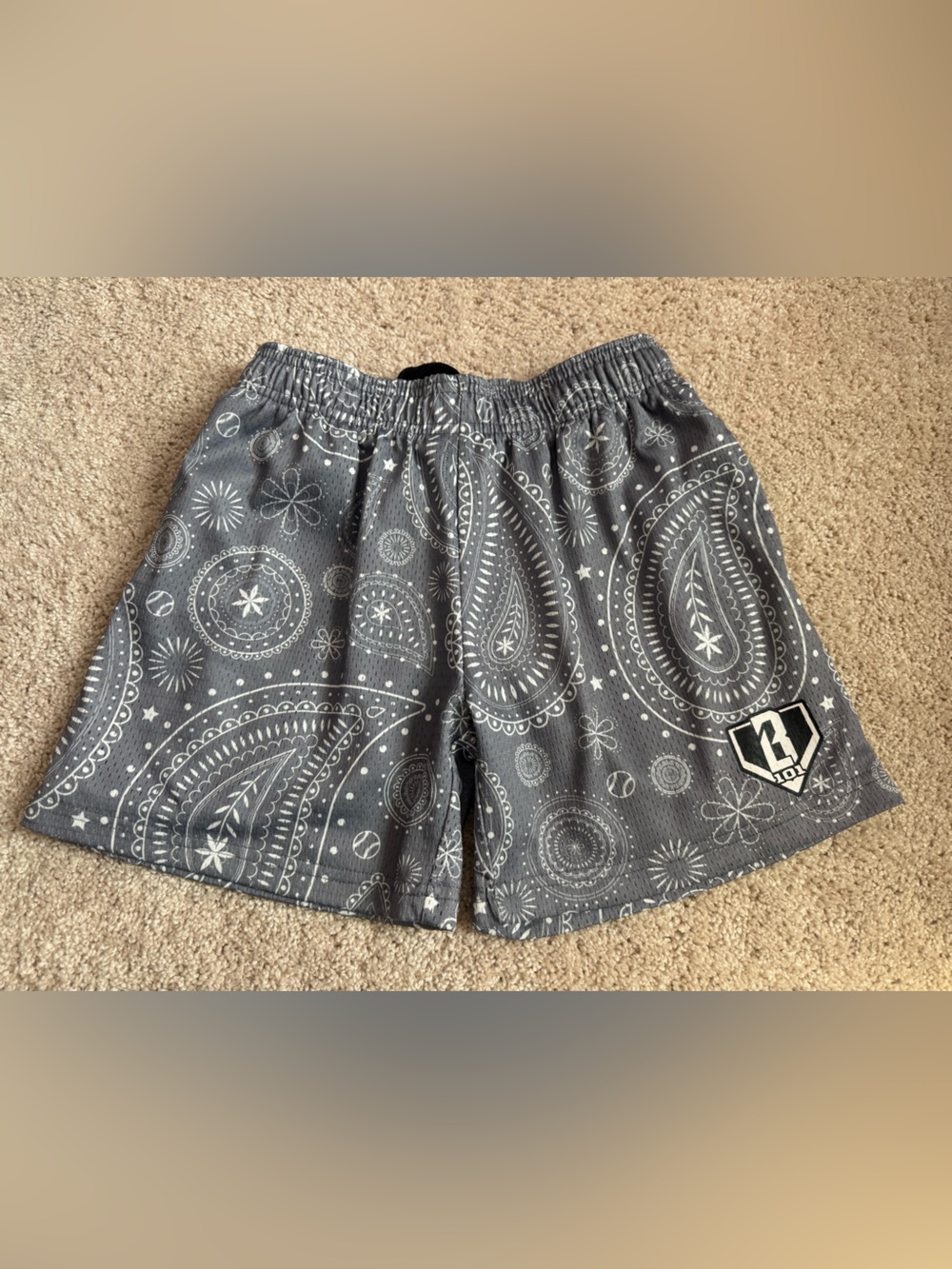 Baseball 101 youth medium Grey Paisley Elastic-Waist Casual Shorts